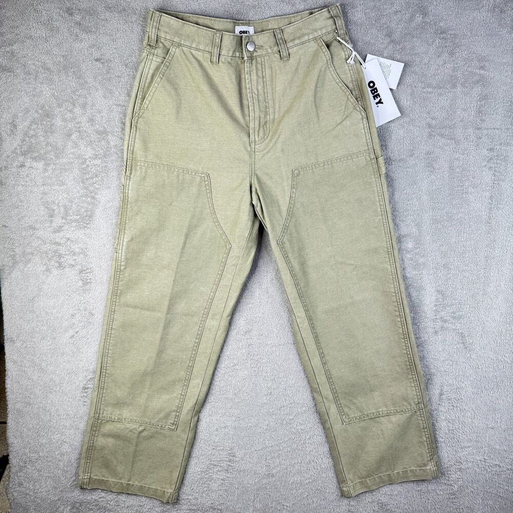 Obey Twill Double Knee Carpenter Pants Mens 29 Olive Green Hammer Loop Workwear